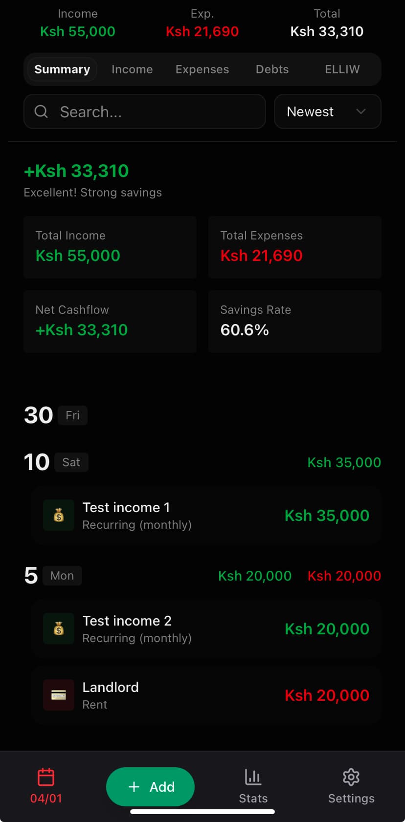 MONEE Dashboard Screenshot - Dark Mode