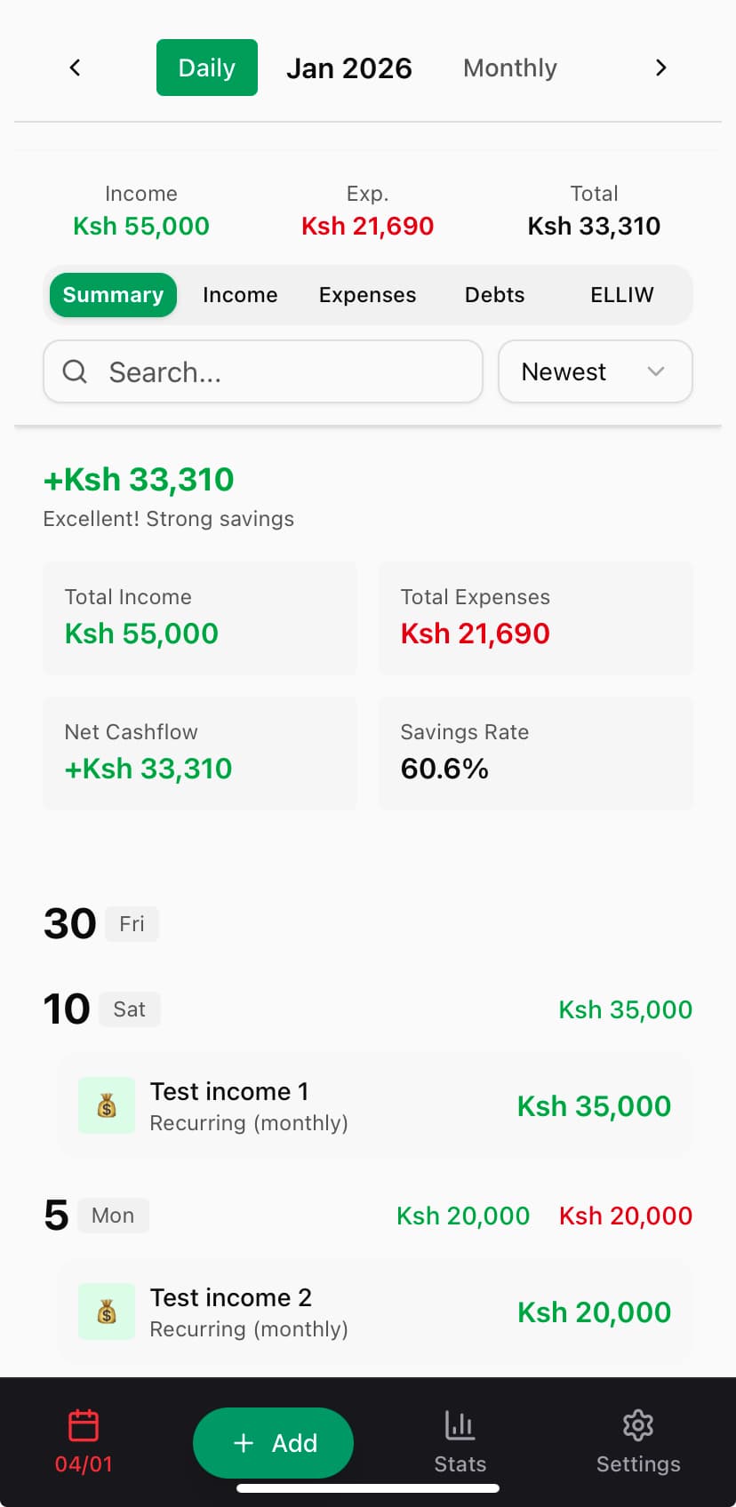 MONEE Dashboard Screenshot - Light Mode